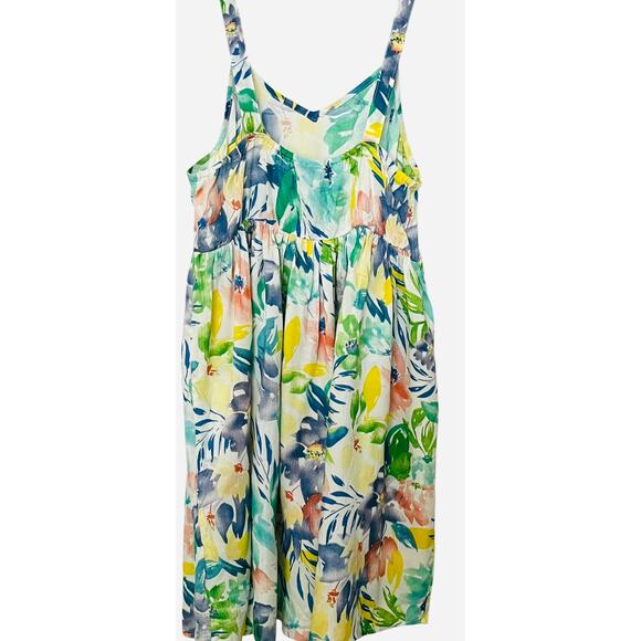SHORELINE SHOULDER STRAP EMPIRE WAIST SUMMER DRESS, WOMENS-L-BLUE GRN YELL FLOR - Picture 6 of 10